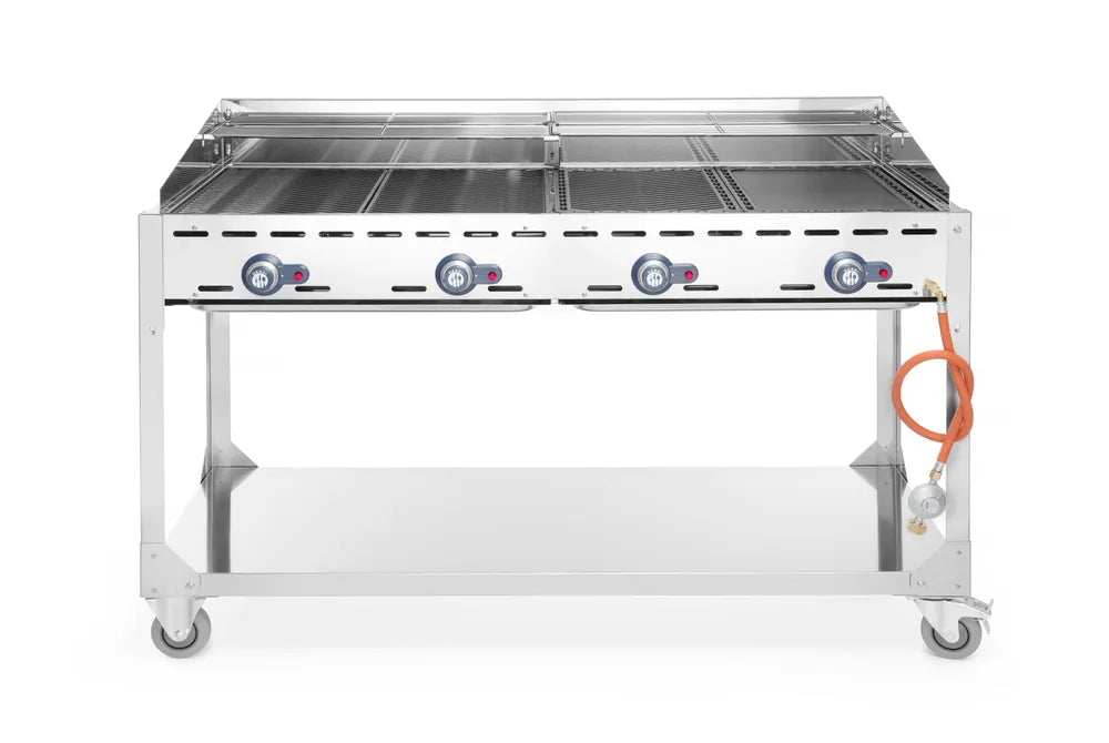 HENDI - Grillsystem Green Fire 4 Brenner - Profi Line, Rollengestell, Grau, 22kW, 1400x612x825 mm - HENDI - GastroDeals