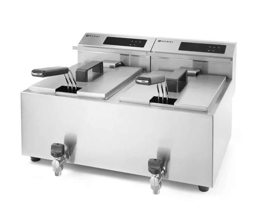 HENDI - HENDI Friteuse Profi Line digital - mit Ablasshahn 2 x 8 l, Profi Line, 16L, 230V/7000W, 605x515x(H)350mm - GastroDeals