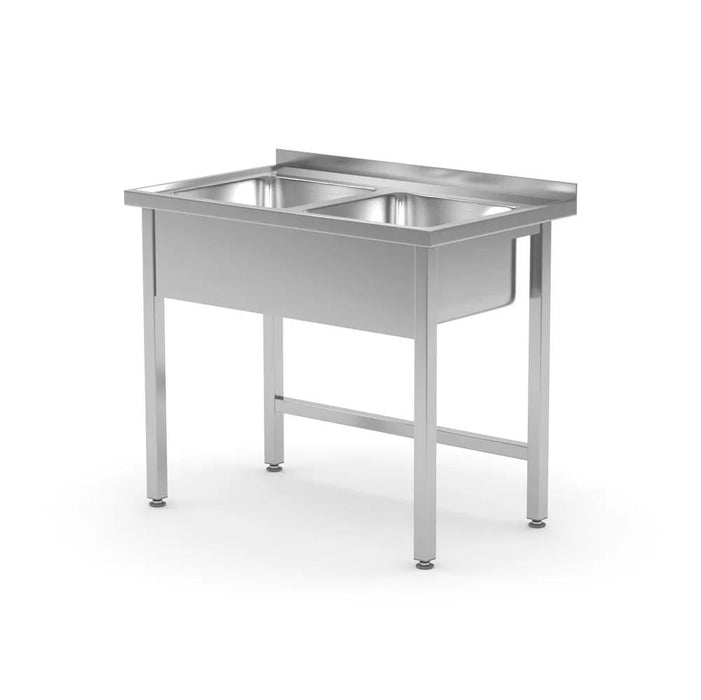 HENDI - HENDI Tisch mit 2 Spülbecken - geschweißt, Tiefe: 600 mm., Kitchen Line, 1000x600x(H)850mm - GastroDeals