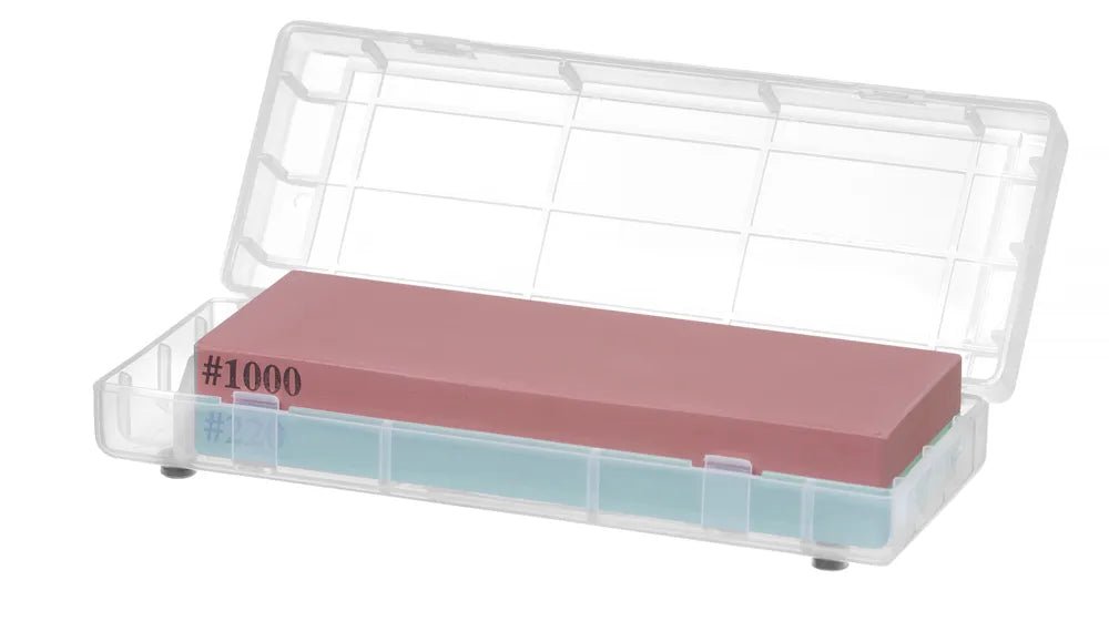 HENDI - Japanischer Schleifstein by Naniwa - 220/1000 Körnung, 185x65x30 mm, mit Behälter - HENDI - GastroDeals