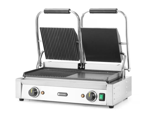 HENDI - Kontaktgrill Doppelversion - Halb Glatt, Halb Gerillt, 230V/3600W, 575x430x510 mm - HENDI - GastroDeals