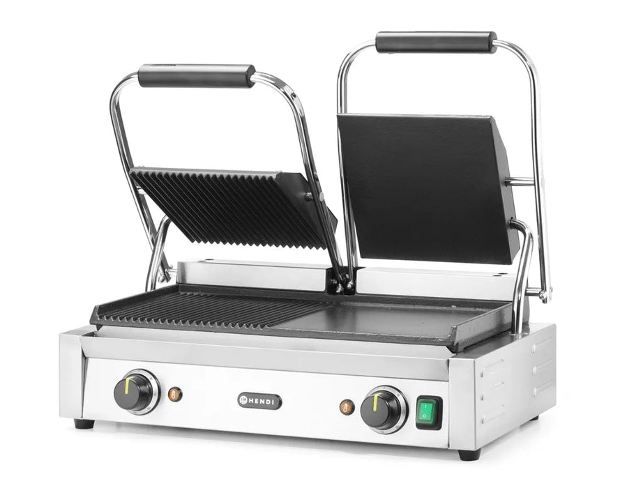 HENDI - Kontaktgrill Doppelversion - Halb Glatt, Halb Gerillt, 230V/3600W, 575x430x510 mm - HENDI - GastroDeals
