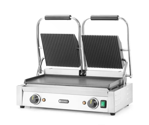 HENDI - Kontaktgrill Doppelversion - Oben Gerillt, Unten Glatt, 230V/3600W, 570x395x510 mm - HENDI - GastroDeals