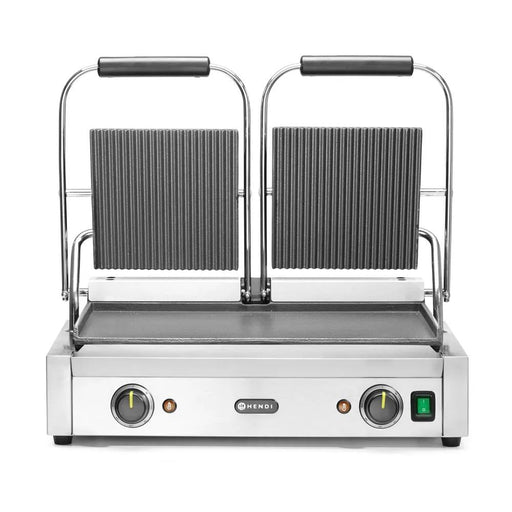 HENDI - Kontaktgrill Doppelversion - Oben Gerillt, Unten Glatt, 230V/3600W, 570x395x510 mm - HENDI - GastroDeals