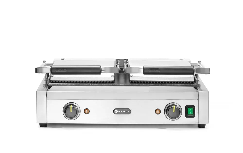 HENDI - Kontaktgrill Doppelversion - Oben Gerillt, Unten Glatt, 230V/3600W, 570x395x510 mm - HENDI - GastroDeals