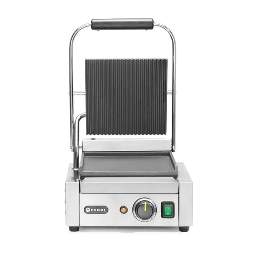 HENDI - Kontaktgrill - Einzelversion, Oben Gerillt, Unten Glatt, 230V/1800W, 310x400x510 mm - HENDI - GastroDeals