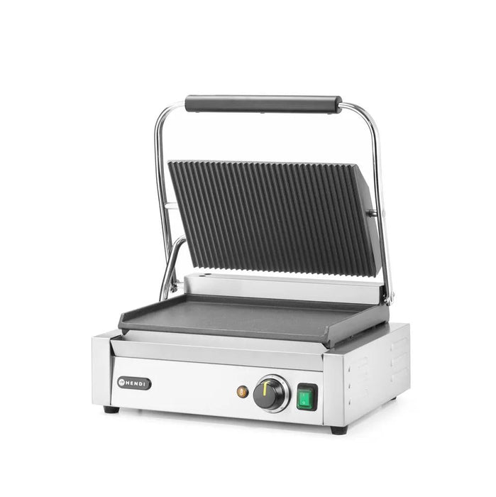 HENDI - Kontaktgrill - Panini, oben gerillt, unten glatt, 430x370x514 mm, 230V/2200W - HENDI - GastroDeals