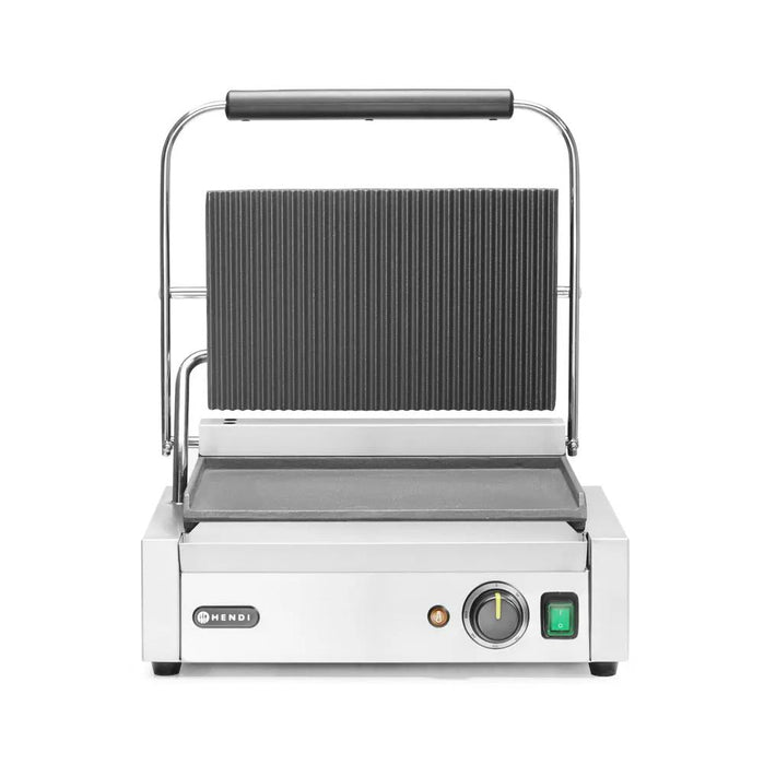 HENDI - Kontaktgrill - Panini, oben gerillt, unten glatt, 430x370x514 mm, 230V/2200W - HENDI - GastroDeals