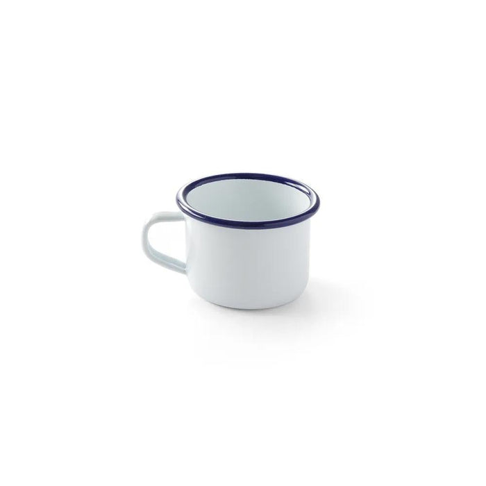 HENDI - Tasse mit Henkel - Emaille, 0,12L, Ø70x50 mm, Weiß mit Blauem Rand, Spülmaschinengeeignet - HENDI - GastroDeals