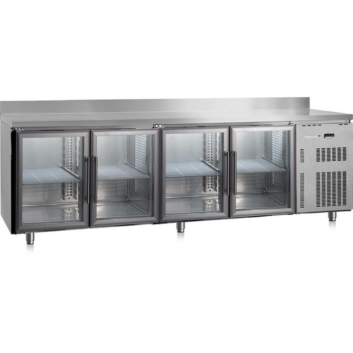Marecos - Kühltisch Softline BRG 25 PV ALC - 250 cm, 4 Glastüren, 604 Liter, 70 cm Tief, Aufkantung - Marecos - GastroDeals