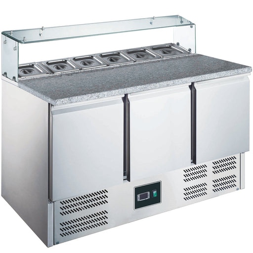 Saro - SARO Pizzatisch, 3 Türen, Glasaufsatz, Modell EPS 903 G - GastroDeals