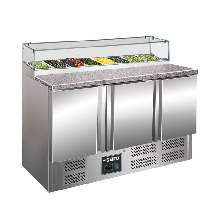 Saro - SARO Pizzatisch, 3 Türen, Glasaufsatz, Modell PS 300 G - GastroDeals