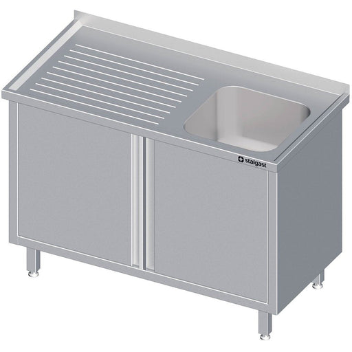 Stalgast - Spülschrank mit Flügeltüren 1200x700x850 mm, mit einem Becken rechts, mit Aufkantung, verschweißt - GastroDeals