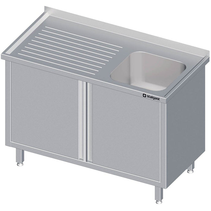 Stalgast - Spülschrank mit Flügeltüren 1400x700x850 mm, mit einem Becken rechts, mit Aufkantung, verschweißt - GastroDeals