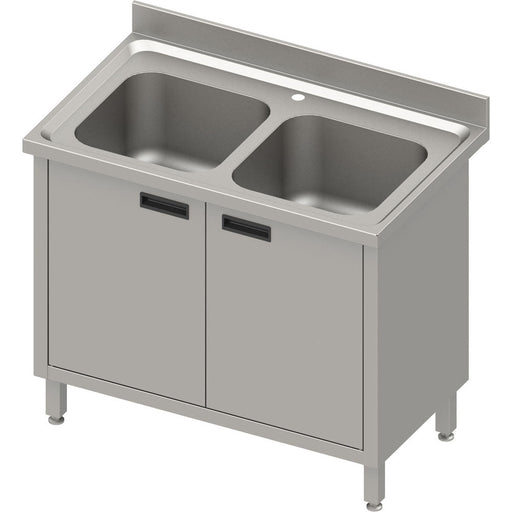 Stalgast - Spülschrank mit zwei Becken und Flügeltüren, mit Aufkantung, 1000 mm x 600 mm x 850 mm (BxTxH) - GastroDeals
