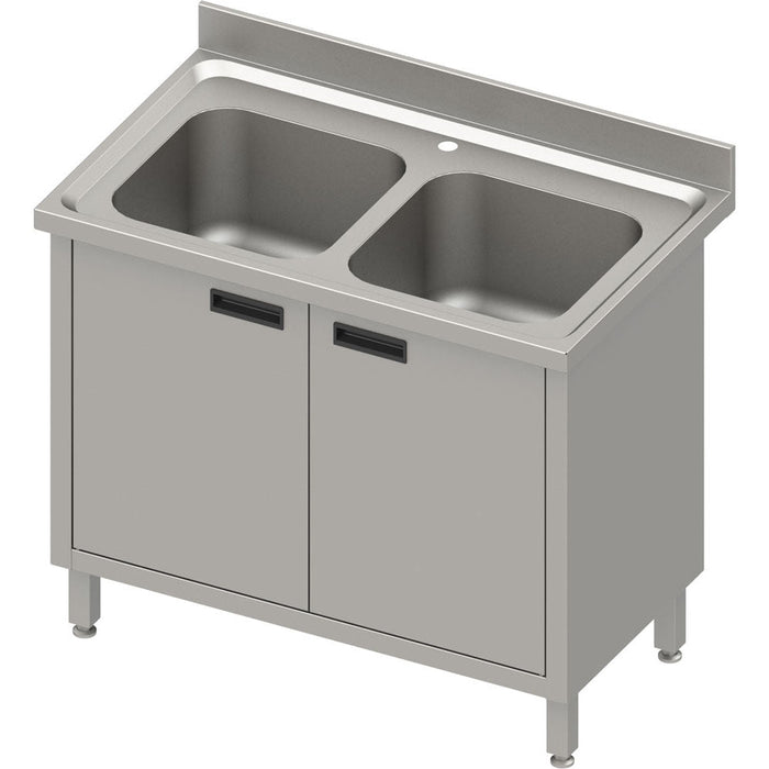 Stalgast - Spülschrank mit zwei Becken und Flügeltüren, mit Aufkantung, 1000 mm x 600 mm x 850 mm (BxTxH) - GastroDeals