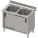 Stalgast - Spülschrank mit zwei Becken und Schiebetüren, mit Aufkantung, 1000 mm x 600 mm x 850 mm (BxTxH) - GastroDeals