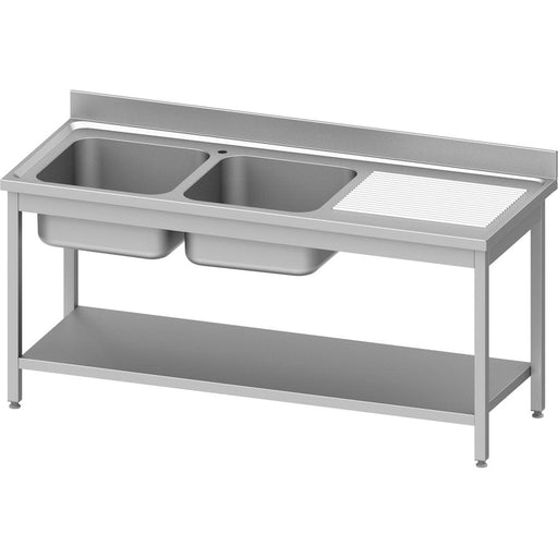 Stalgast - Spültisch ECO mit Grundboden 1400x600x850 mm, mit zwei Becken links, mit Aufkantung, Selbstmontage (AISI201) - GastroDeals