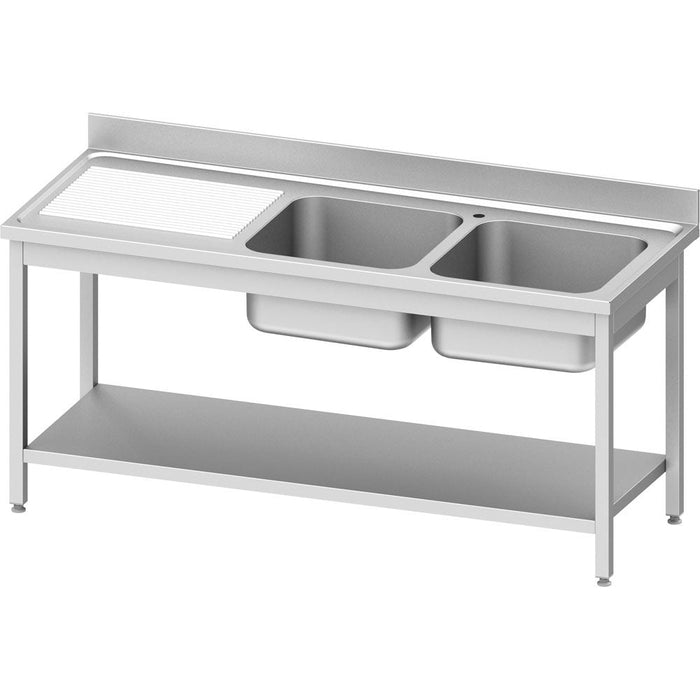 Stalgast - Spültisch ECO mit Grundboden 1400x700x850 mm, mit zwei Becken rechts, mit Aufkantung, Selbstmontage (AISI201) - GastroDeals