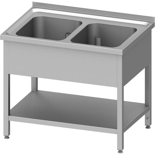Stalgast - Spültisch mit Grundboden 1000x600x850 mm, mit zwei Becken mit Aufkantung, verschweißt - GastroDeals