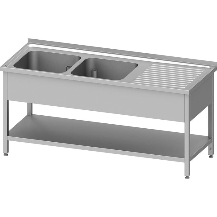 Stalgast - Spültisch mit Grundboden 1400x600x850 mm, mit zwei Becken links, mit Aufkantung, verschweißt - GastroDeals