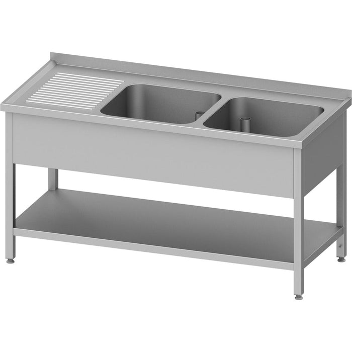 Stalgast - Spültisch mit Grundboden, 1600x600x850 mm, mit zwei Becken rechts, mit Aufkantung, verschweißt - GastroDeals