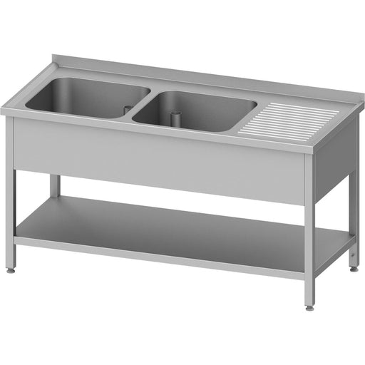 Stalgast - Spültisch mit Grundboden, 1800x700x850 mm, mit zwei Becken links, mit Aufkantung, verschweißt - GastroDeals