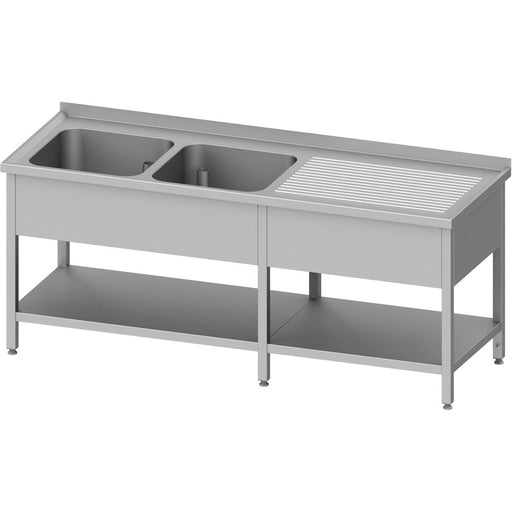 Stalgast - Spültisch mit Grundboden, 2300x600x850 mm, mit zwei Becken links, mit Aufkantung, verschweißt - GastroDeals
