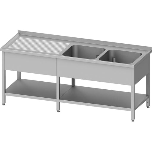 Stalgast - Spültisch mit Grundboden, 2300x600x850 mm, mit zwei Becken rechts, mit Aufkantung, verschweißt - GastroDeals