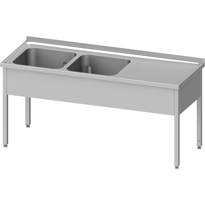 Stalgast - Spültisch ohne Grundboden 1100x700x850 mm, mit zwei Becken links, mit Aufkantung, verschweißt - GastroDeals