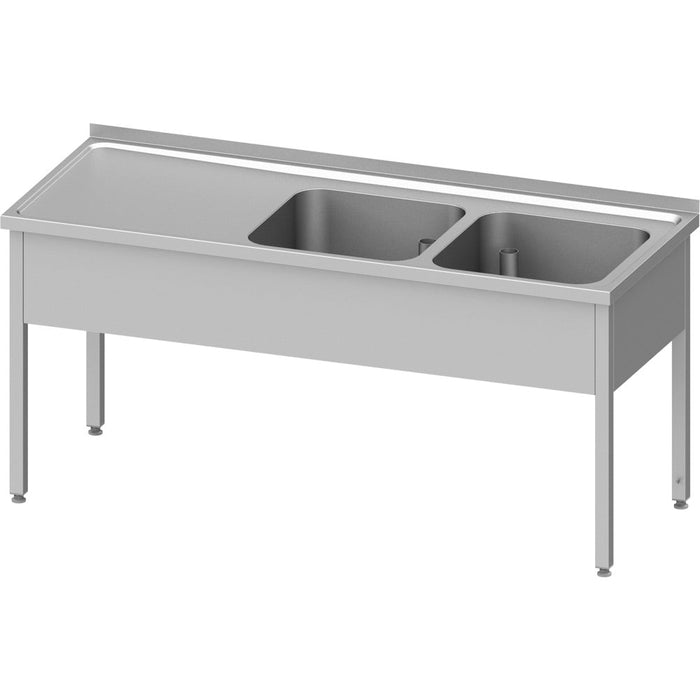Stalgast - Spültisch ohne Grundboden 1100x700x850 mm, mit zwei Becken rechts, mit Aufkantung, verschweißt - GastroDeals