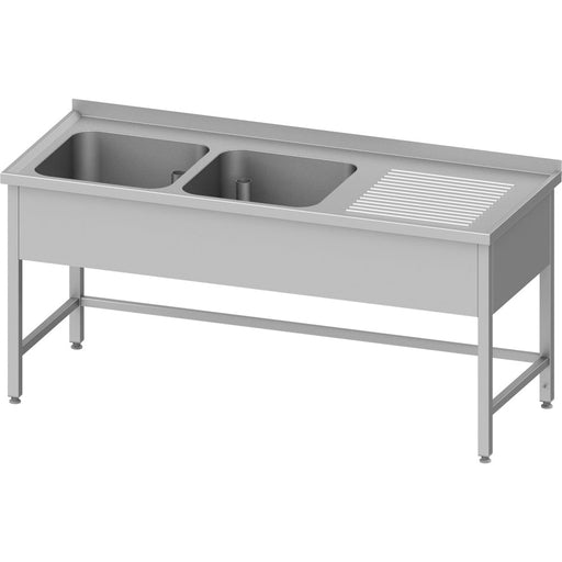 Stalgast - Spültisch ohne Grundboden, 1600x600x850 mm, mit zwei Becken links, mit Aufkantung, verschweißt - GastroDeals