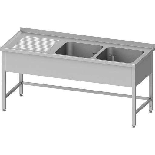 Stalgast - Spültisch ohne Grundboden, 1800x600x850 mm, mit zwei Becken rechts, mit Aufkantung, verschweißt - GastroDeals