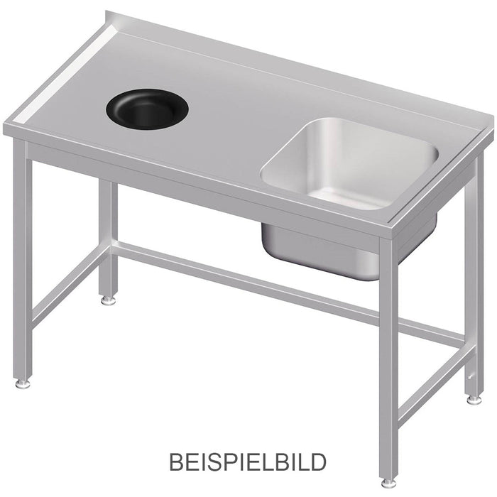 Stalgast - Spültisch ohne Grundboden, mit Abfallloch, 1300x700x850 mm, mit einem Becken links, mit Aufkantung, verschweißt - GastroDeals