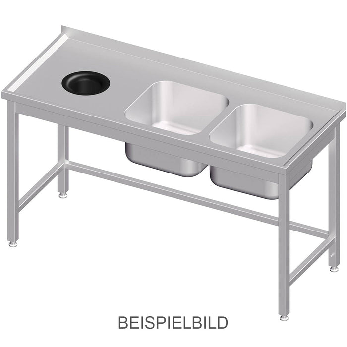Stalgast - Spültisch ohne Grundboden, mit Abfallloch, 1400x600x850 mm, mit zwei Becken links, mit Aufkantung, verschweißt - GastroDeals