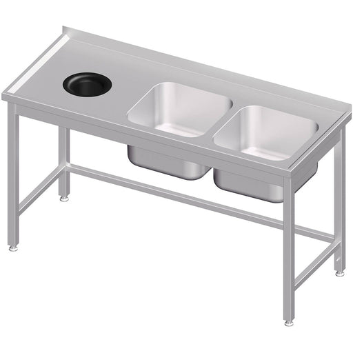 Stalgast - Spültisch ohne Grundboden, mit Abfallloch, 1500x600x850 mm, mit zwei Becken rechts, mit Aufkantung, verschweißt - GastroDeals