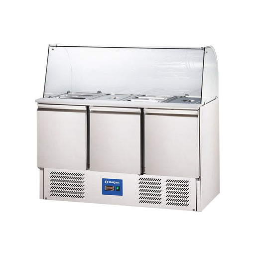 Stalgast - Starline Saladette mit Glasabdeckung, 3-türig, 16x GN 1/4 - GastroDeals