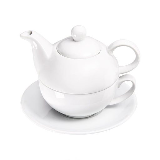 Stalgast - Teekanne mit Tasse und Untertasse, reinweißes Hotelporzellan, Serie Isabell, 3-tlg., 350 ml - GastroDeals