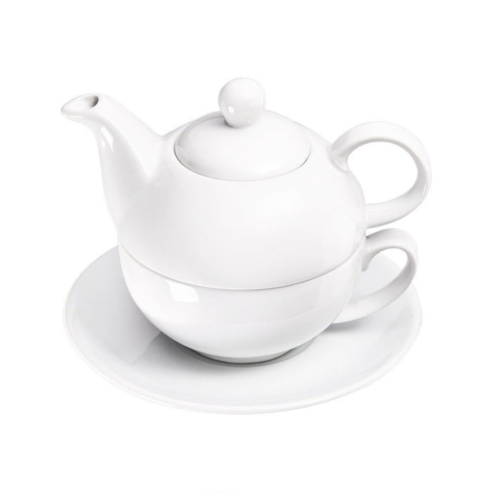 Stalgast - Teekanne mit Tasse und Untertasse, reinweißes Hotelporzellan, Serie Isabell, 3-tlg., 350 ml - GastroDeals