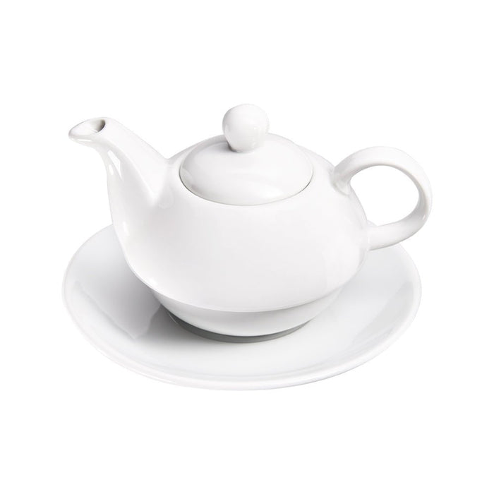 Stalgast - Teekanne mit Tasse und Untertasse, reinweißes Hotelporzellan, Serie Isabell, 3-tlg., 350 ml - GastroDeals