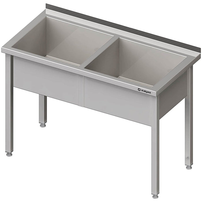 Stalgast - Topfspüle mit zwei Becken, 1300x700x850 mm, 300 mm Beckenhöhe, mit Aufkantung, verschweißt - GastroDeals