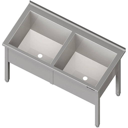 Stalgast - Topfspüle mit zwei Becken, 1400x600x850 mm, 400 mm Beckenhöhe, mit Aufkantung, verschweißt - GastroDeals