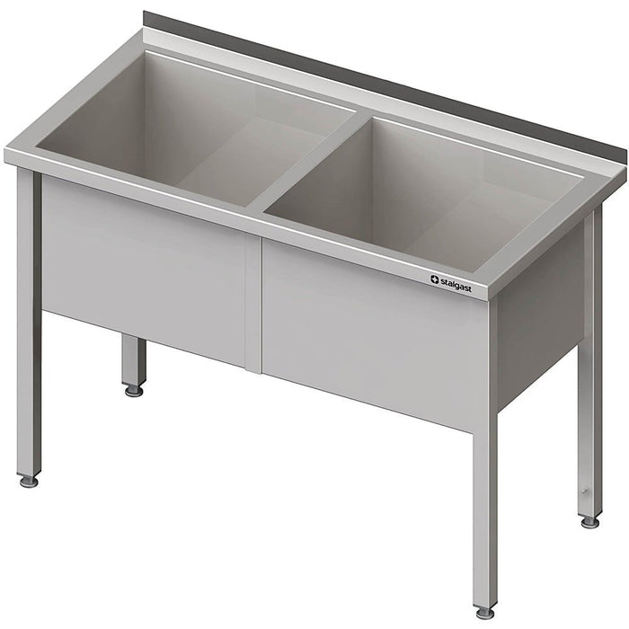 Stalgast - Topfspüle mit zwei Becken, 1500x700x850 mm, 400 mm Beckenhöhe, mit Aufkantung, verschweißt - GastroDeals