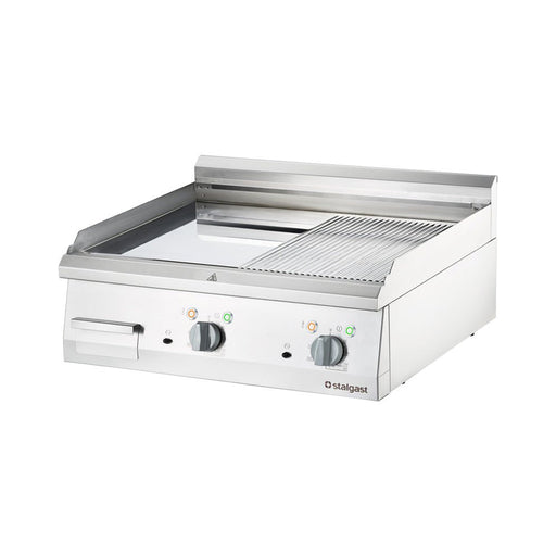 Stalgast - Verchromte Elektro-Griddleplatte als Tischgerät, 800x700 mm, ½ glatte/½ gerillte Grillfläche, Serie 700 ND - GastroDeals