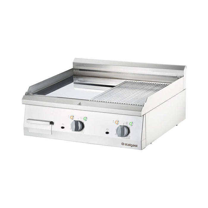 Stalgast - Verchromte Elektro-Griddleplatte als Tischgerät, 800x700 mm, ½ glatte/½ gerillte Grillfläche, Serie 700 ND - GastroDeals