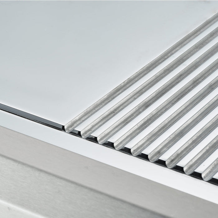 Stalgast - Verchromte Elektro-Griddleplatte als Tischgerät, 800x700 mm, ½ glatte/½ gerillte Grillfläche, Serie 700 ND - GastroDeals