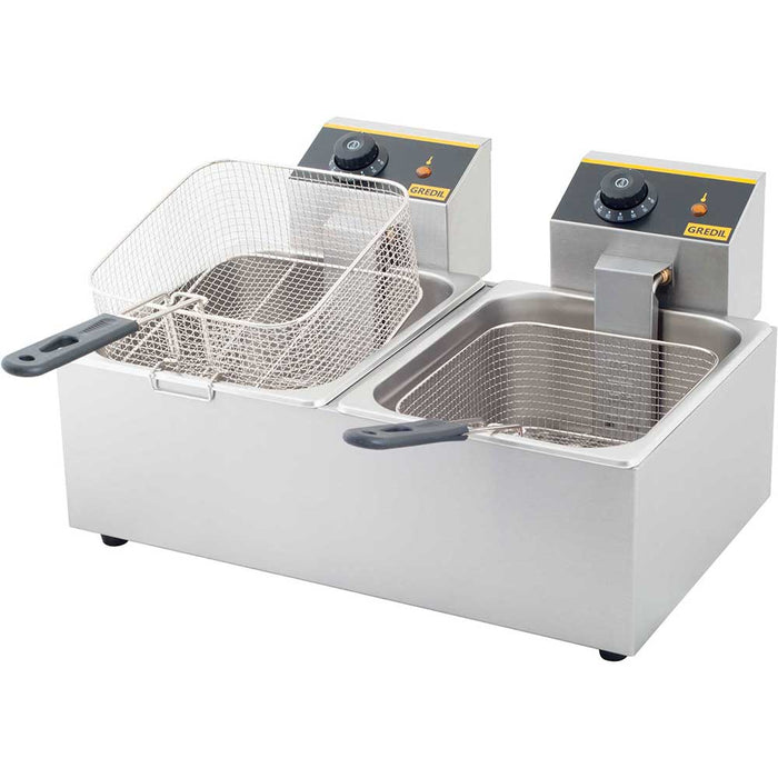 Gredil - GREDIL Fritteuse mit zwei Becken, 2 x 5 Liter, Abmessung 540 x 420 x 270 mm (BxTxH) - GastroDeals