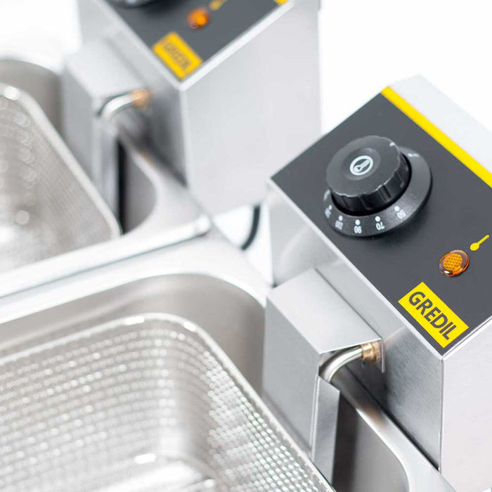 Gredil - GREDIL Fritteuse mit zwei Becken, 2 x 5 Liter, Abmessung 540 x 420 x 270 mm (BxTxH) - GastroDeals