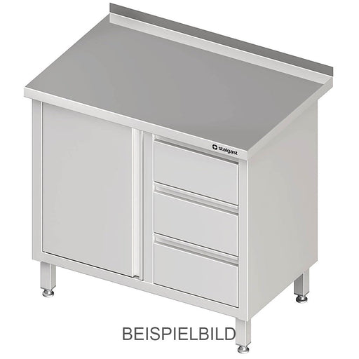 Stalgast - Arbeitsschrank mit Flügeltür, 1000x600x850 mm, mit 3er Schubladenblock links, mit Aufkantung, verschweißt - GastroDeals