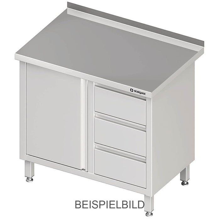 Stalgast - Arbeitsschrank mit Flügeltür, 800x600x850 mm, mit 3er Schubladenblock links, mit Aufkantung, verschweißt - GastroDeals